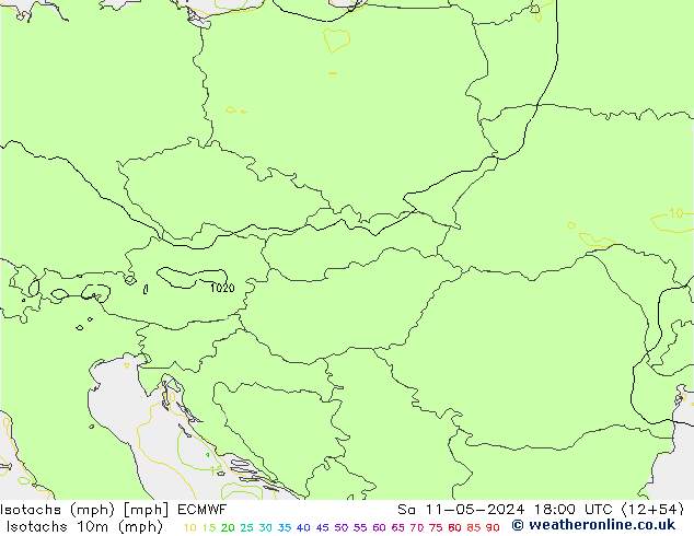 Isotachs (mph) ECMWF Sáb 11.05.2024 18 UTC