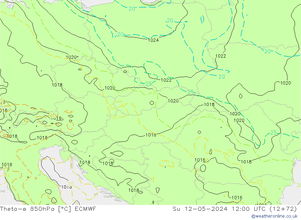 Theta-e 850hPa ECMWF Su 12.05.2024 12 UTC
