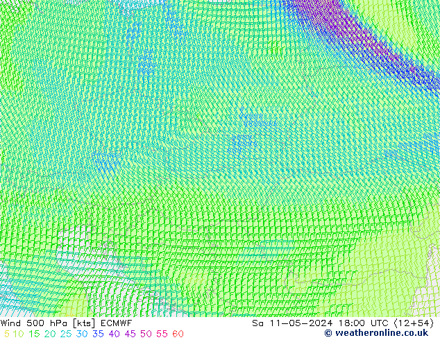 Wind 500 hPa ECMWF za 11.05.2024 18 UTC