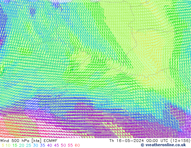 Wind 500 hPa ECMWF Čt 16.05.2024 00 UTC