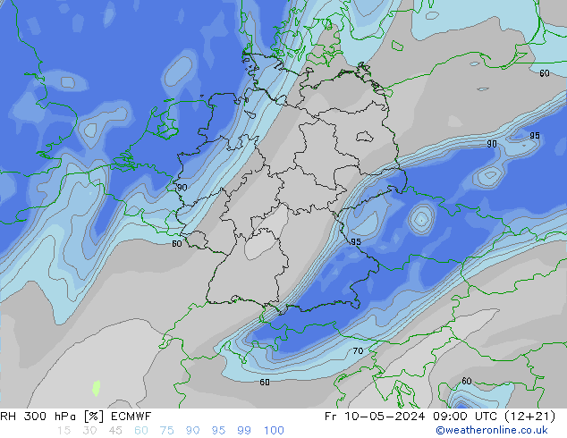 RH 300 hPa ECMWF Fr 10.05.2024 09 UTC