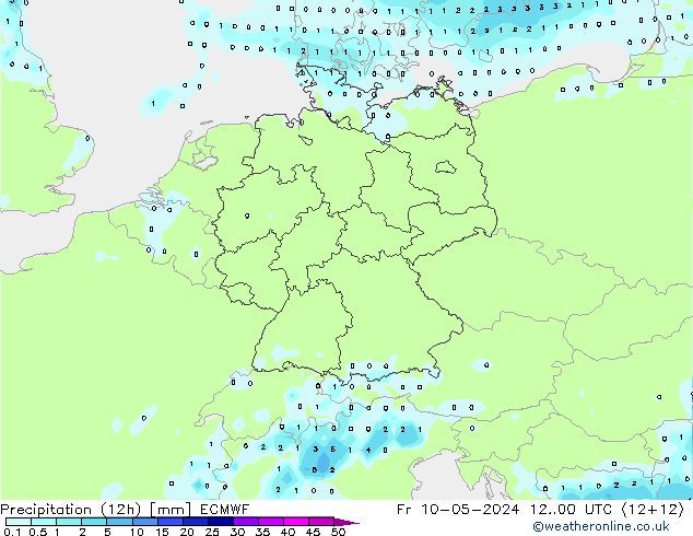 Precipitación (12h) ECMWF vie 10.05.2024 00 UTC