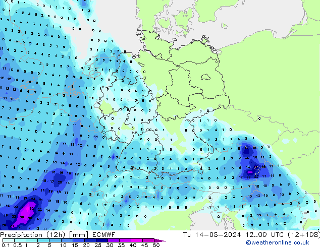 Precipitazione (12h) ECMWF mar 14.05.2024 00 UTC