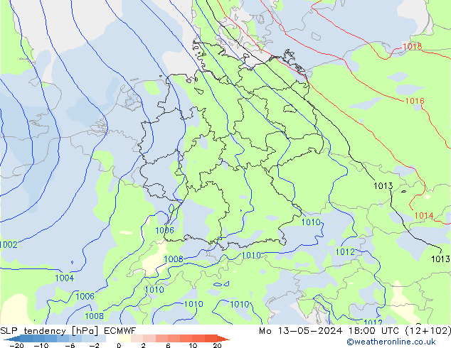 Tendance de pression  ECMWF lun 13.05.2024 18 UTC
