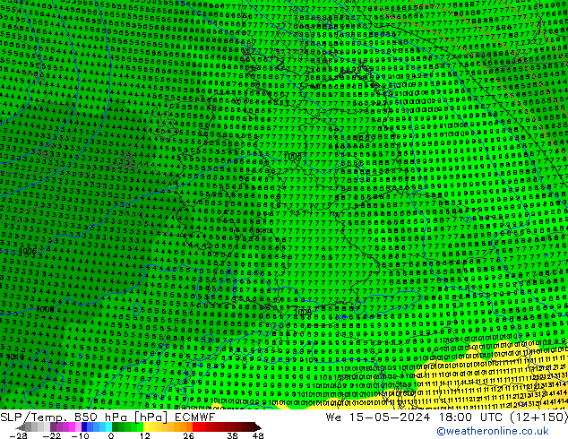 SLP/Temp. 850 гПа ECMWF ср 15.05.2024 18 UTC