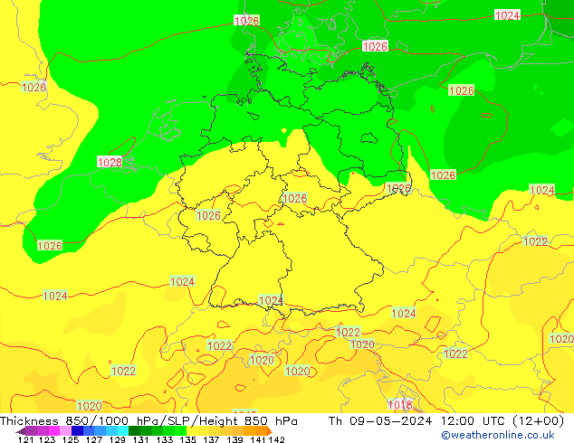 850-1000 hPa Kalınlığı ECMWF Per 09.05.2024 12 UTC