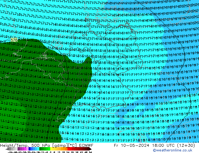 Z500/Rain (+SLP)/Z850 ECMWF Fr 10.05.2024 18 UTC