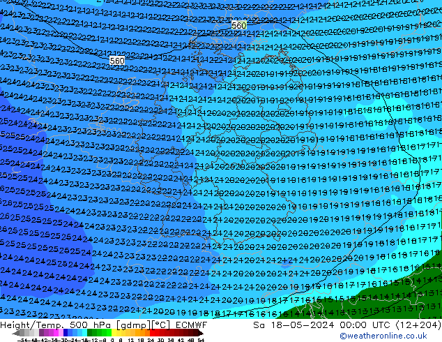 Z500/Yağmur (+YB)/Z850 ECMWF Cts 18.05.2024 00 UTC