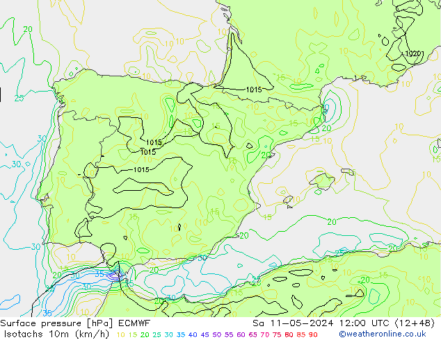 Isotachs (kph) ECMWF сб 11.05.2024 12 UTC