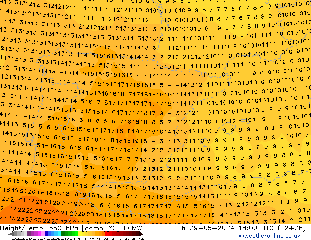 Z500/Rain (+SLP)/Z850 ECMWF Čt 09.05.2024 18 UTC