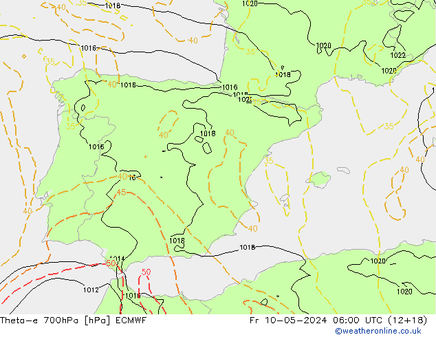 Theta-e 700hPa ECMWF ven 10.05.2024 06 UTC