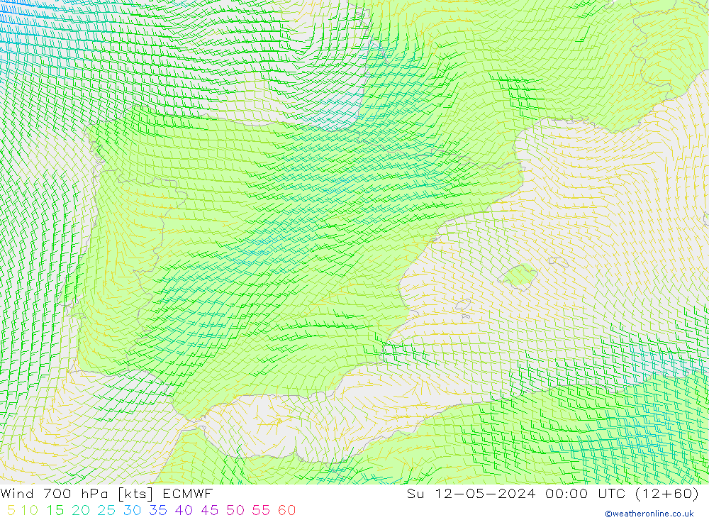 Wind 700 hPa ECMWF Su 12.05.2024 00 UTC
