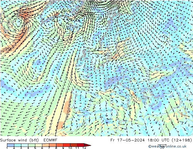 Bodenwind (bft) ECMWF Fr 17.05.2024 18 UTC
