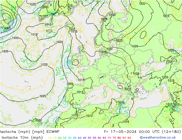 Isotachen (mph) ECMWF vr 17.05.2024 00 UTC