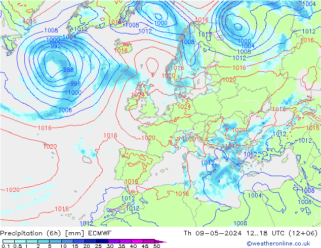 Z500/Rain (+SLP)/Z850 ECMWF jue 09.05.2024 18 UTC