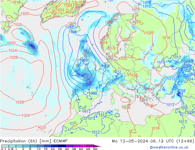 Precipitação (6h) ECMWF Seg 13.05.2024 12 UTC