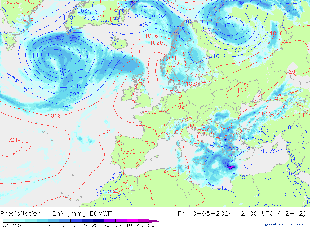 Precipitation (12h) ECMWF Fr 10.05.2024 00 UTC