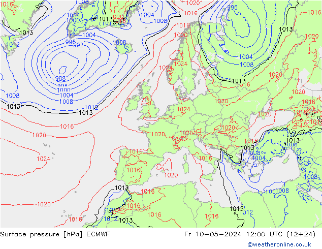 Surface pressure ECMWF Fr 10.05.2024 12 UTC