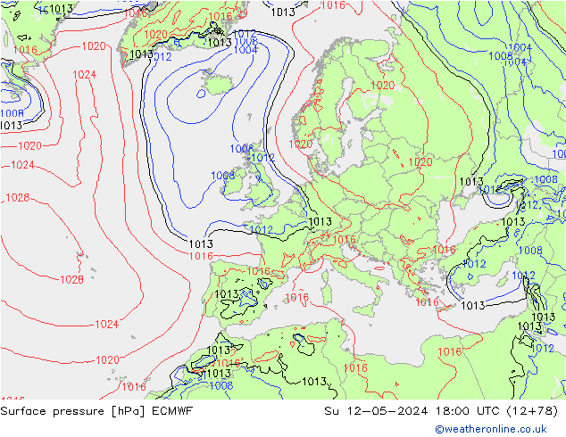 приземное давление ECMWF Вс 12.05.2024 18 UTC