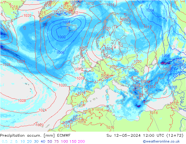 Precipitation accum. ECMWF  12.05.2024 12 UTC