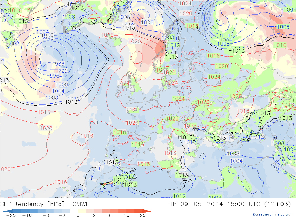 Druktendens (+/-) ECMWF do 09.05.2024 15 UTC