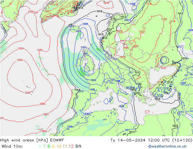 Izotacha ECMWF wto. 14.05.2024 12 UTC