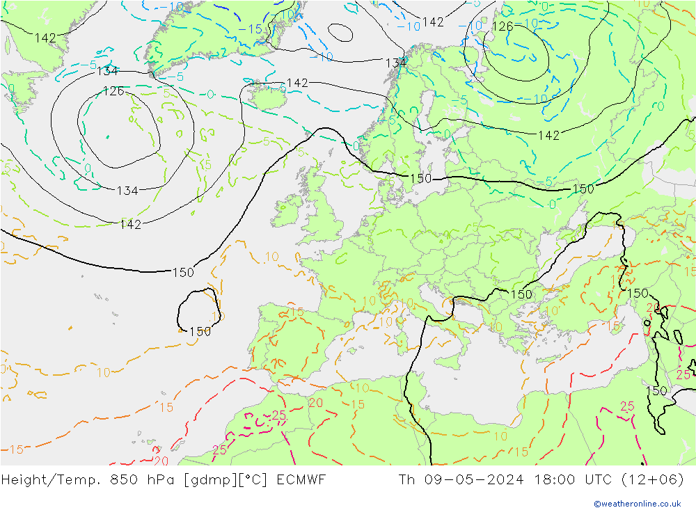 Z500/Rain (+SLP)/Z850 ECMWF Čt 09.05.2024 18 UTC