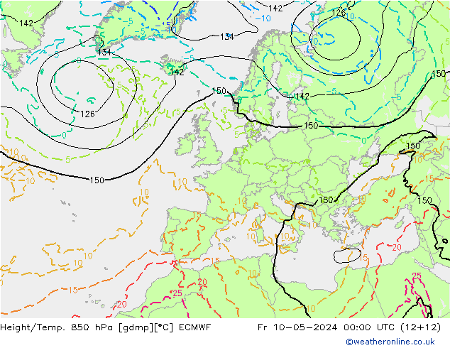 Height/Temp. 850 hPa ECMWF Pá 10.05.2024 00 UTC