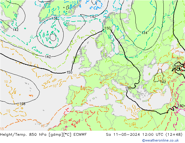 Z500/Rain (+SLP)/Z850 ECMWF Sa 11.05.2024 12 UTC