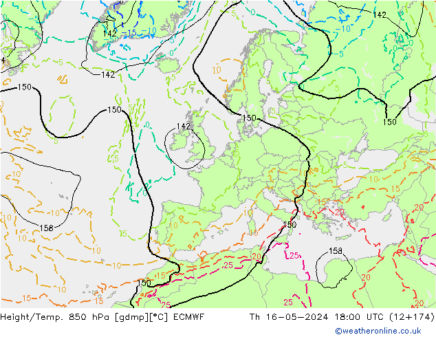 Height/Temp. 850 hPa ECMWF Qui 16.05.2024 18 UTC