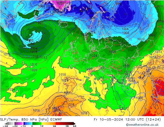 SLP/Temp. 850 hPa ECMWF Pá 10.05.2024 12 UTC