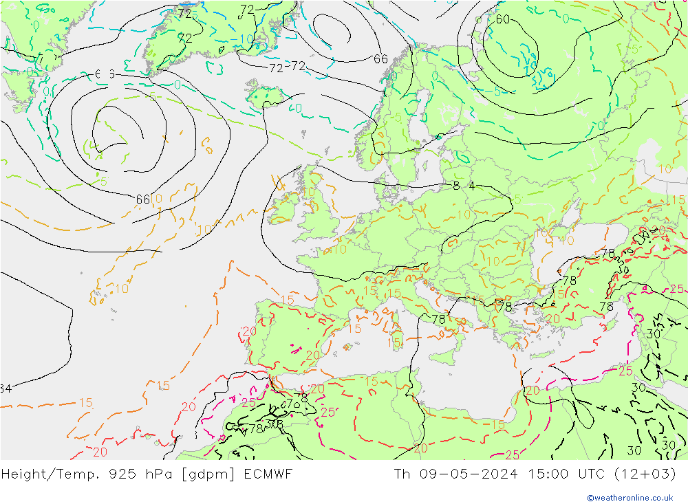 Height/Temp. 925 hPa ECMWF Do 09.05.2024 15 UTC
