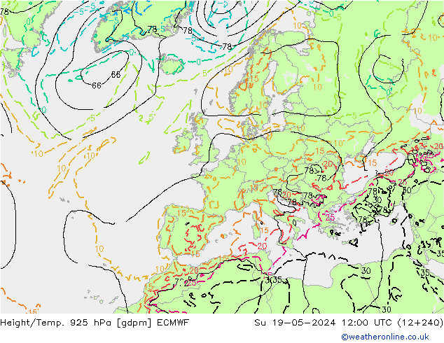 Yükseklik/Sıc. 925 hPa ECMWF Paz 19.05.2024 12 UTC