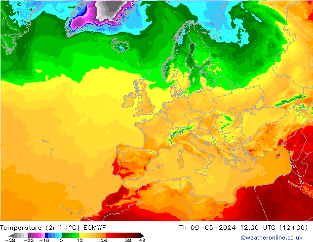 Temperature (2m) ECMWF Čt 09.05.2024 12 UTC