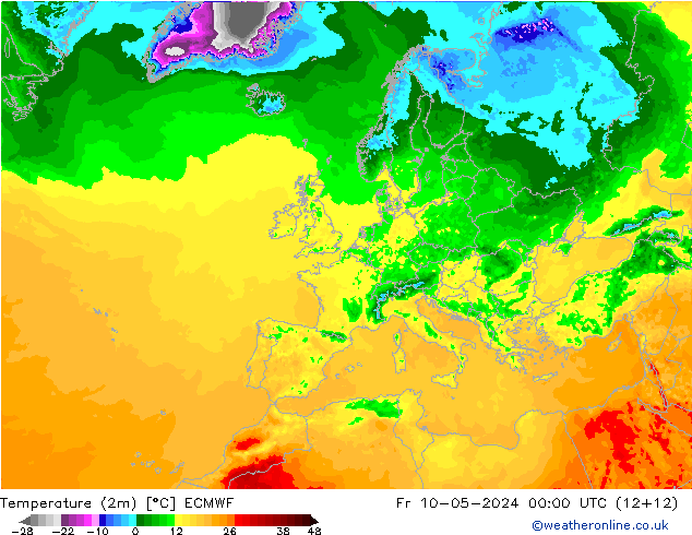 Sıcaklık Haritası (2m) ECMWF Cu 10.05.2024 00 UTC
