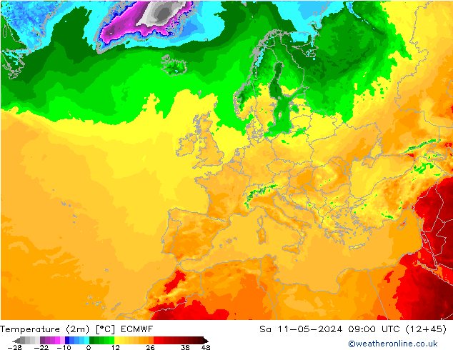 Temperatura (2m) ECMWF Sáb 11.05.2024 09 UTC