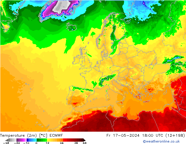 Temperatura (2m) ECMWF vie 17.05.2024 18 UTC