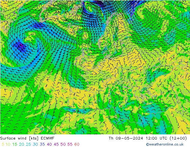 Wind 10 m ECMWF do 09.05.2024 12 UTC
