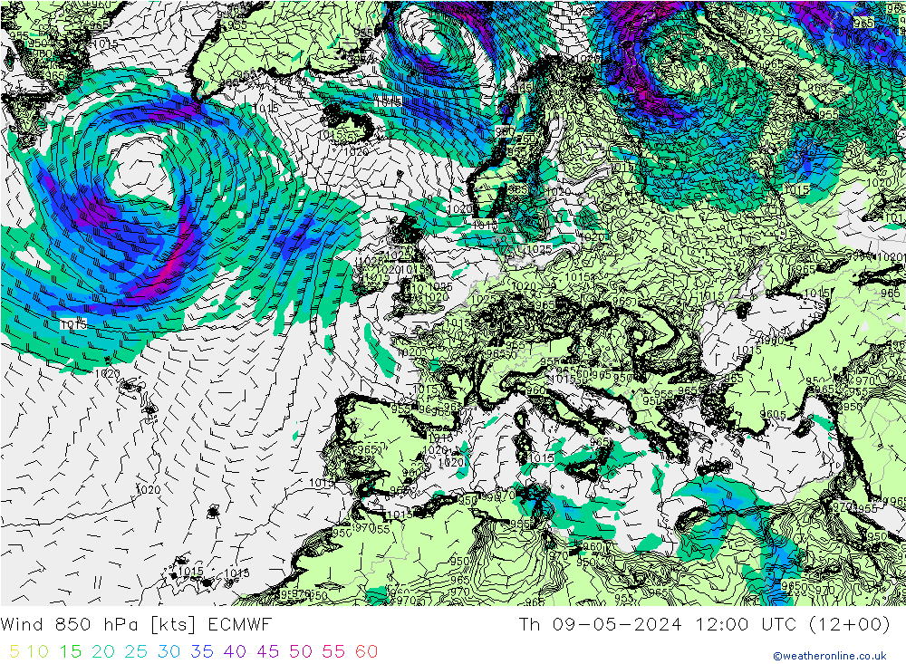 Wind 850 hPa ECMWF Th 09.05.2024 12 UTC