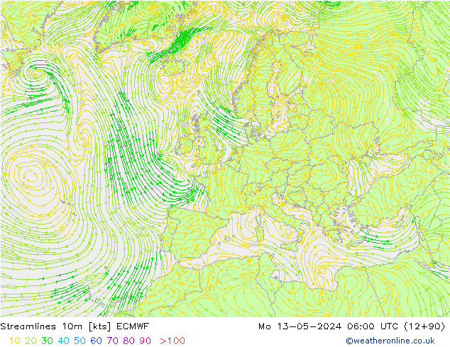 Línea de corriente 10m ECMWF lun 13.05.2024 06 UTC