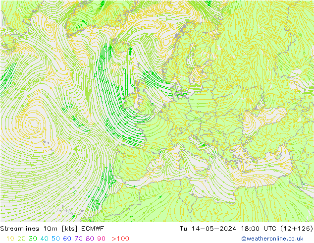 Línea de corriente 10m ECMWF mar 14.05.2024 18 UTC