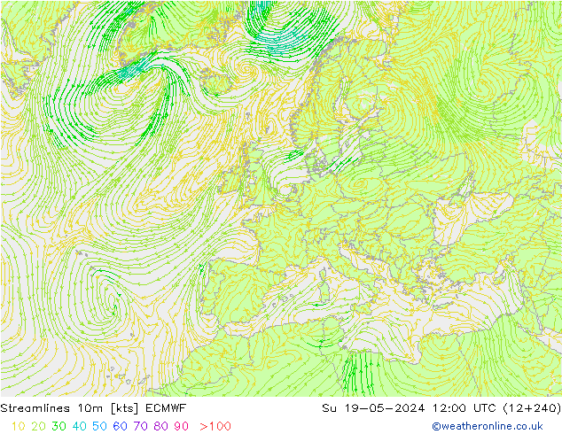 Ligne de courant 10m ECMWF dim 19.05.2024 12 UTC