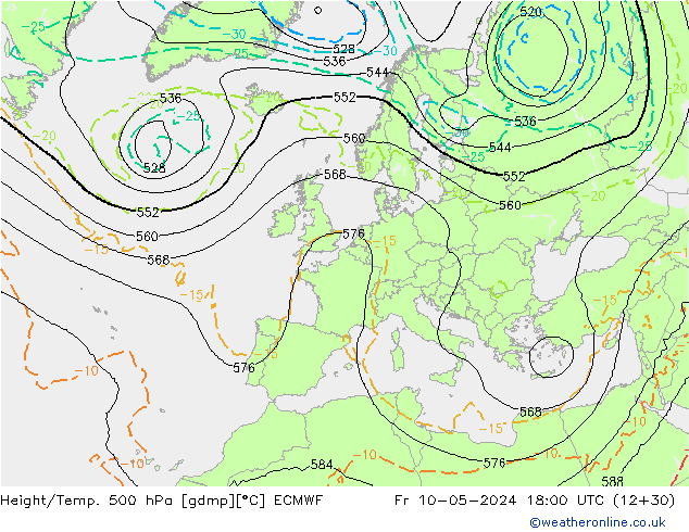 Yükseklik/Sıc. 500 hPa ECMWF Cu 10.05.2024 18 UTC