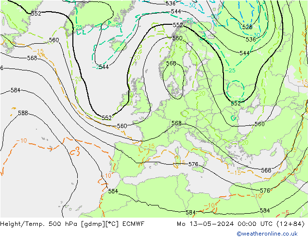 Yükseklik/Sıc. 500 hPa ECMWF Pzt 13.05.2024 00 UTC