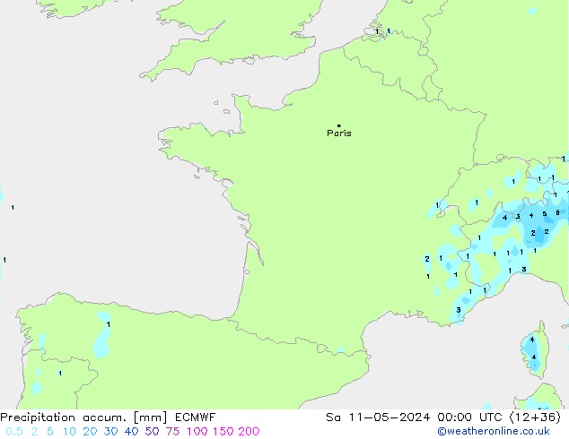 Precipitation accum. ECMWF Sa 11.05.2024 00 UTC