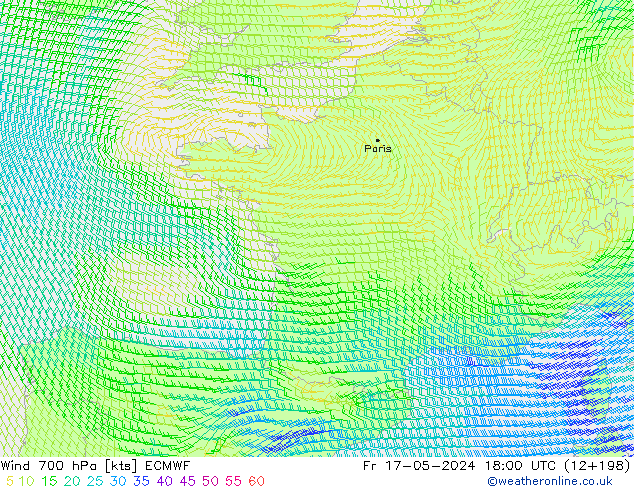 Wind 700 hPa ECMWF vr 17.05.2024 18 UTC