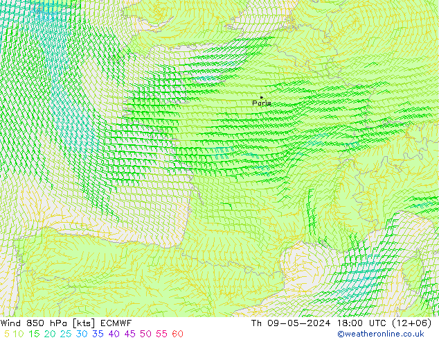 Wind 850 hPa ECMWF Do 09.05.2024 18 UTC