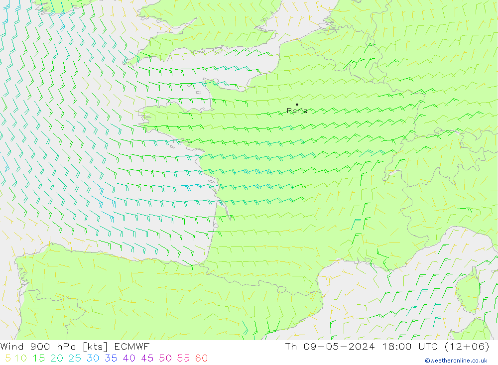 Wind 900 hPa ECMWF Do 09.05.2024 18 UTC