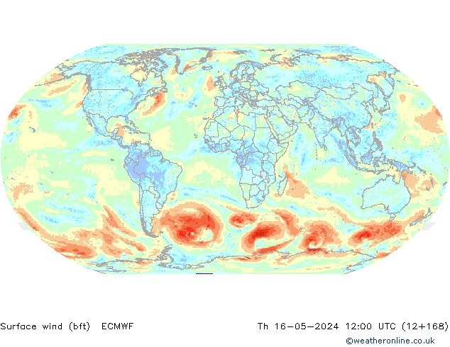 Rüzgar 10 m (bft) ECMWF Per 16.05.2024 12 UTC