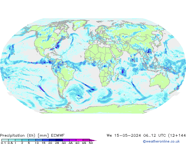 Totale neerslag (6h) ECMWF wo 15.05.2024 12 UTC